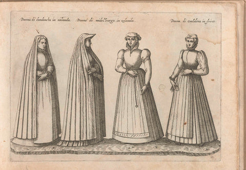 Four women, dressed according to the fashion of Holland, Zeeland and Friesland, ca. 1580, Bartolomeo Grassi, in or before 1585 Canvas Print