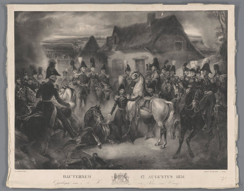 The replacement of the wounded horse of the Prince of Orange (later King William II), during the battle of Boutersem, 12 Aug. 1831, anonymous, 1831 Canvas Print
