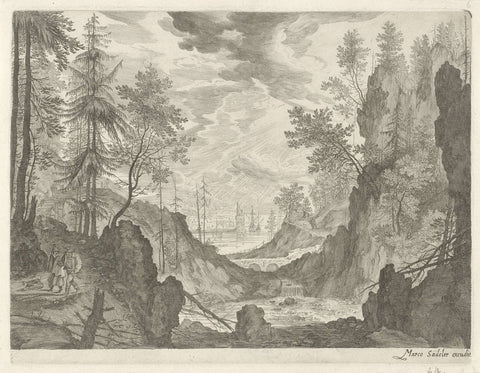 Forest landscape with waterfall, Aegidius Sadeler, 1624 - c. 1650 Canvas Print