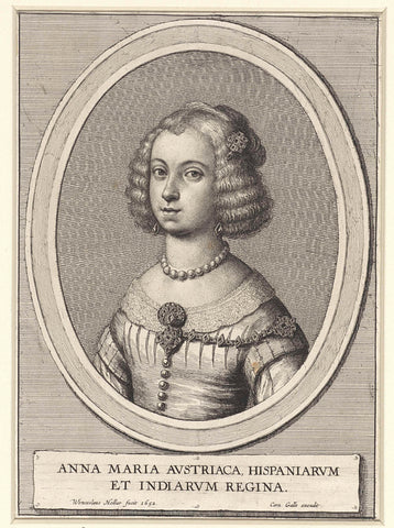 Portrait of Maria Anna of Austria, Queen of Spain, Wenceslaus Hollar, 1650- 1678 Canvas Print