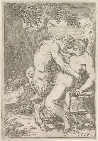 Sater made love to a nymph, Agostino Carracci, 1559 Canvas Print