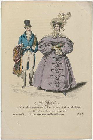 La Mode, 26 April 1834, Pl. 371 : Modes de Long champ-Chapeau (...), Jean Denis Nargeot, 1834 Canvas Print