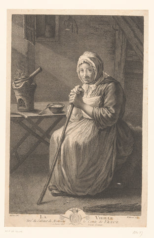 Old woman at the table, Pierre François Basan, 1740 - 1797 Canvas Print