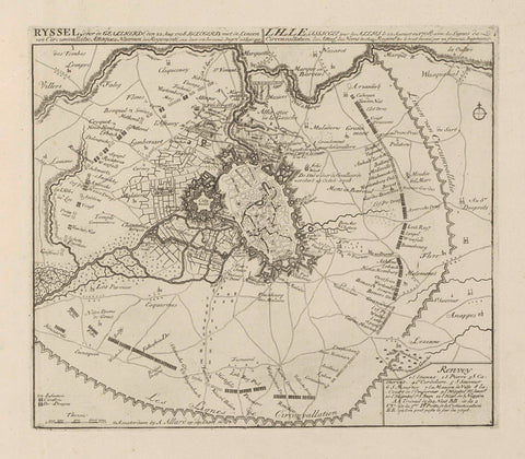 Map of the Siege of Lille, Abraham Allard, 1708 - 1733 Canvas Print