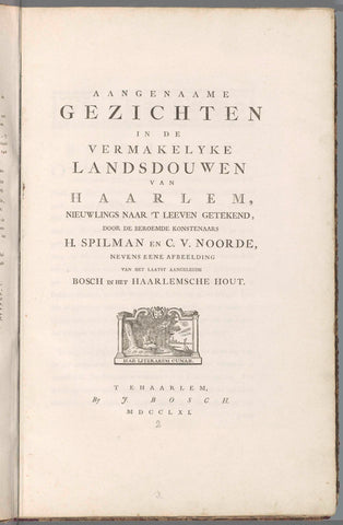 Titelpagina voor: Aangenaame gezichten in de vermakelyke landsdouwen van Haarlem, 1761, Jan Bosch (uitgever), 1763 Canvas Print