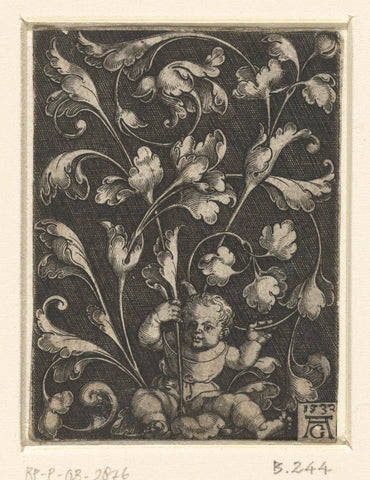 Leaf vines held by a seated child, Heinrich Aldegrever, 1532 Canvas Print