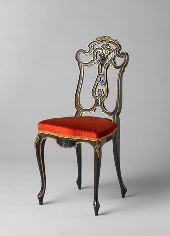 Chair, alternately glossy and dull black painted and decorated with gilded edges and some gold-colored attachments. Lined with orange velour, Gebroeders Horrix, c. 1865 - c. 1875 Canvas Print