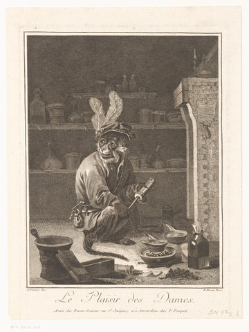 Cartoon of a pharmacist as monkey, Pierre François Basan, 1739 - 1797 Canvas Print