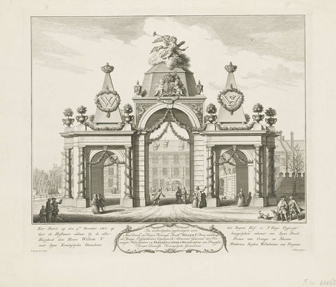 Gate of Honour on the Buitenhof before the entry of William V and Wilhelmina of Prussia, 1767, Simon Fokke, 1767 Canvas Print