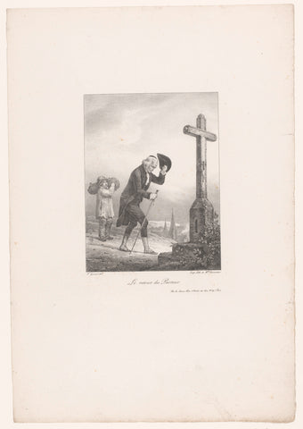 Pastor takes off hat at a cross, François Grenier, c. 1835 Canvas Print