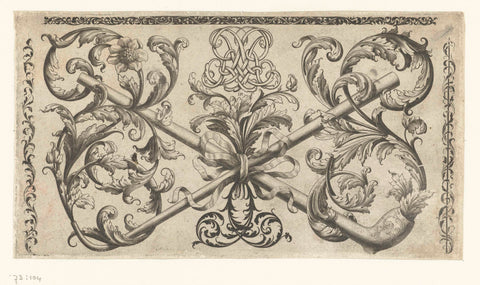 Two crossed pipes where leaf vines hatch, Louis Cossin, 1668 Canvas Print