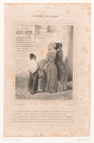 Two women and a girl read advertisements for insurance, Paul Gavarni, 1843 Canvas Print