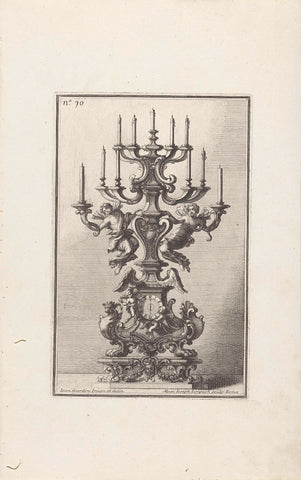 Candlestick with four winged figures and a clock, Maximilian Joseph Limpach, 1714 Canvas Print