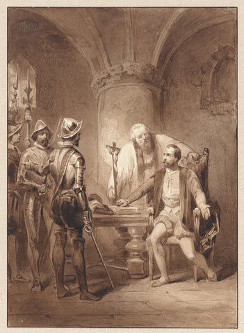 Egmond last moments in the dungeon, 1568, Johann Wilhelm Kaiser (I), 1852 Canvas Print