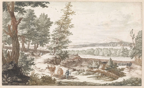 Landscape with donkeys on a road, Willem Swidde, 1671 - 1697 Canvas Print