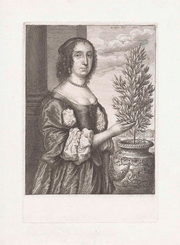 Portrait of a standing woman next to a laurel plant, Wenceslaus Hollar, 1652 Canvas Print