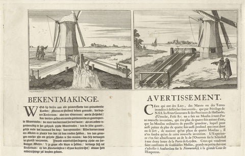 Publication of a new type of water mill, ca. 1691, Caspar Luyken, 1691 Canvas Print