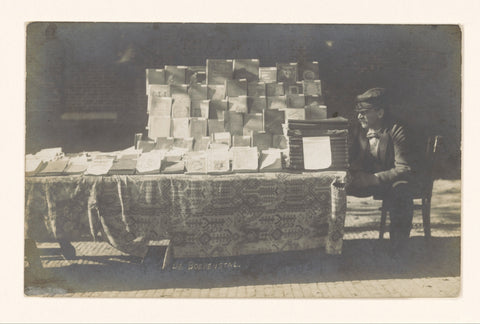 Bookseller Frederik Coster next to his book stall on the Hofplein in Alkmaar, anonymous, 1910 Canvas Print