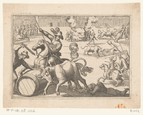 Hunting bulls in an arena, anonymous, in or after 1598 Canvas Print