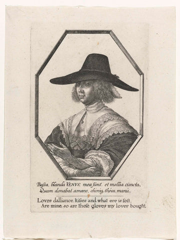 Portrait of woman with large dark hat and long gloves, Wenceslaus Hollar, 1638 Canvas Print