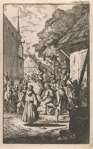 Fight of Don Clarazel with the peasants in the village Uxel, Caspar Luyken, 1697 Canvas Print