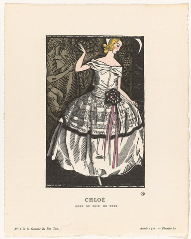 Gazette du Bon Ton, 1921 - No. 8, Pl. 62: Chloë / Robe du soir, de Beer, Fernand Siméon, 1921 Canvas Print