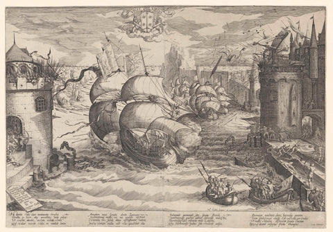 Ingestion of Damiate and the crossing of the chain, 1219, Nicolaes Jansz. Clock, 1595 Canvas Print