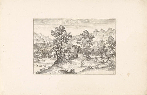 Landscape with walkers, Adriaen Collaert, 1578 - 1618 Canvas Print