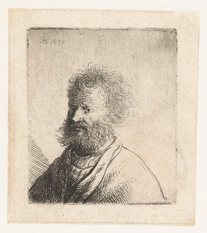 Man with square beard and curly hair: bust, Rembrandt van Rijn, c. 1631 Canvas Print