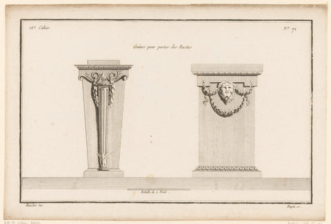 Two pedestals with mask, Nicolas Dupin, 1772 - 1779 Canvas Print