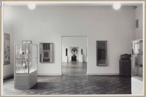 Room with images of horses and camels in display cases, in the middle a view of a statue of Shiva Nataraja in another room, 1952 Canvas Print