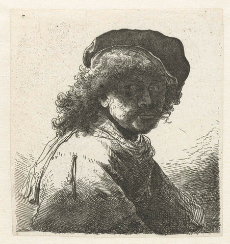 Self-portrait in a cap and scarf with the face dark: bust, anonymous, 1711 - 1800 Canvas Print