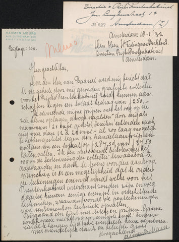 Letter to jonkheer Hendrik Teding van Berkhout (1879-1969), Harmen Meurs, 1932 Canvas Print