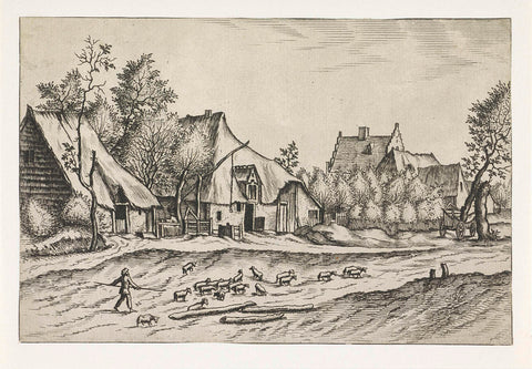 Village road with herd of sheep, Johannes or Lucas van Doetechum, 1559 - 1561 Canvas Print