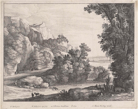 Landscape with drinking cattle, Wenceslaus Hollar, 1650 Canvas Print