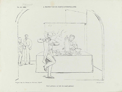 Cartoon on the interpellation of Rochussen about the chopping down of coffee trees in the Indies, 1864, Johan Michaël Schmidt Crans, 1864 Canvas Print