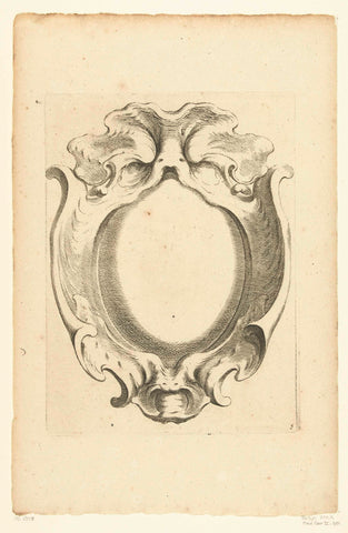 Vertical lobe cartouche with mask, Johannes Lutma (1624-1689), c. 1653 - c. 1655 Canvas Print