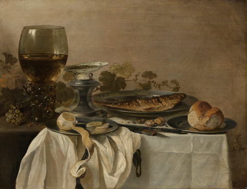 Still Life with a Fish, Pieter Claesz., 1647 Canvas Print