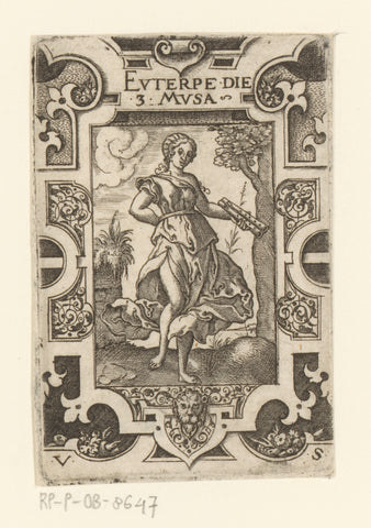 Euterpe in rolwerk omlijsting, Virgilius Solis, 1524 - 1562 Canvas Print