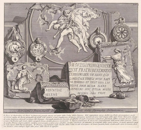 Inscripties en fragmenten uit graftombe van de Arruntius familie, Giovanni Battista Piranesi, c. 1756 - c. 1757 Canvas Print