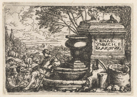 Resting shepherds at a spring, Jonas Umbach, 1634 - 1693 Canvas Print