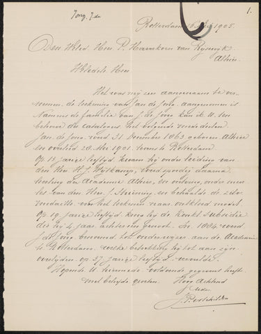 Letter to Pieter Haverkorn van Rijsewijk, Johannes Pieter van der Schilden, 1905 Canvas Print