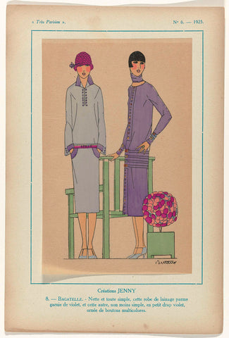 Très Parisien, 1925, No. 6, Pl. 8: Créations JENNY. -BAGATELLE., Bertaux, 1925 Canvas Print