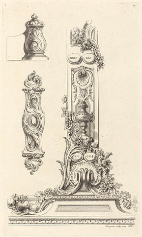 Parts of the ornament edge of a map, Gabriel Huquier, Juste Aurèle Meissonnier, 1738 - 1749 Canvas Print