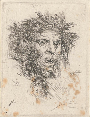 Head of a satyr with beard and tambourine, Stefano della Bella, 1620 - 1647 Canvas Print