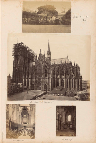 View of Cologne Cathedral with towers under construction, construction chain and building materials, anonymous, 1876 Canvas Print