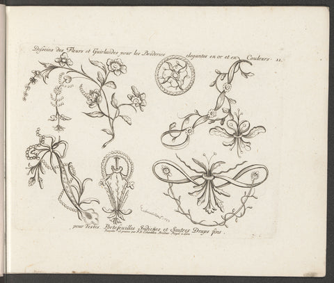 Six floral motifs, Jean Baptiste Echantillon, 1784 Canvas Print