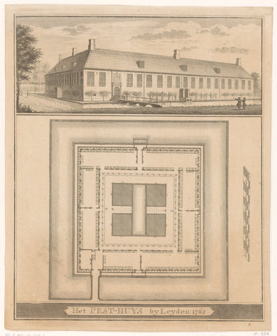 Map of and view of the Plague House in Leiden, 1762, anonymous, 1762 Canvas Print