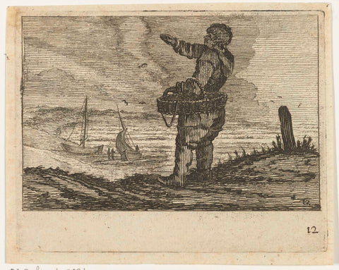 Dune landscape with a waving man, basket on the arm, Gillis van Scheyndel (I), 1645 Canvas Print