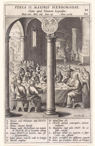 Christ to the meal in simon's house in Bethany, Antonie Wierix (II), 1593 Canvas Print